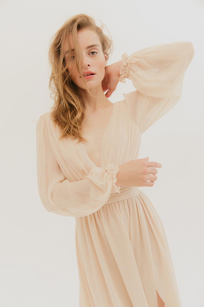 Crinkle chiffon dress with beautiful draping detail